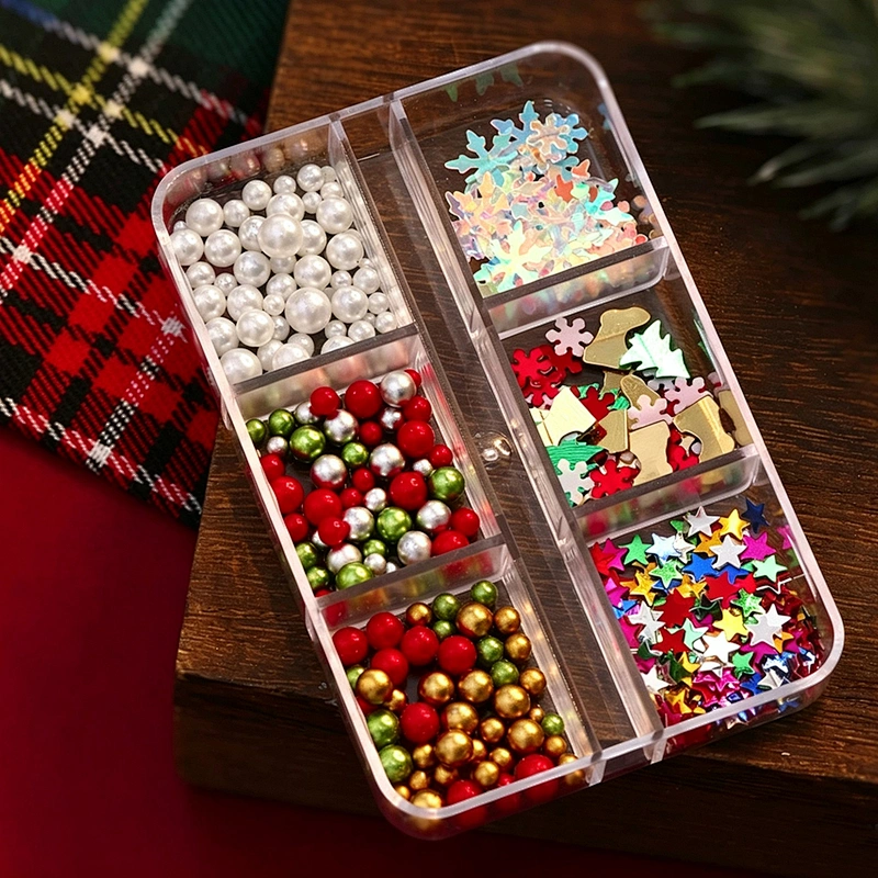6-Grid Festive Nail Gems Set Christmas Nail Art Decoration
